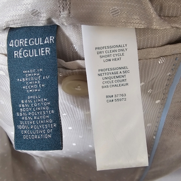 Perry Ellis Blazer Mens 40 Regular Cream Beige Linen Blend Sport Coat Event - Picture 15 of 16